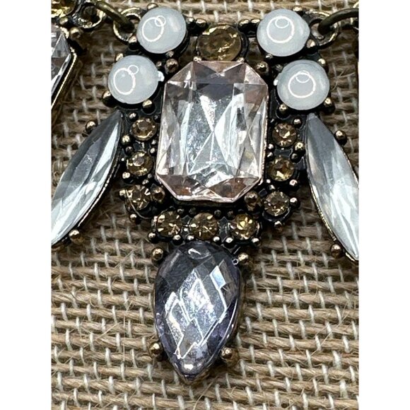 J Crew Necklace Shimmering Rhinestone Moonstone Chunky Gold Tone - Picture 2 of 9